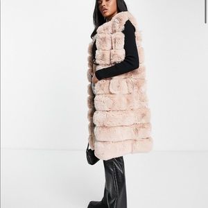 long length faux fur vest in blush pink